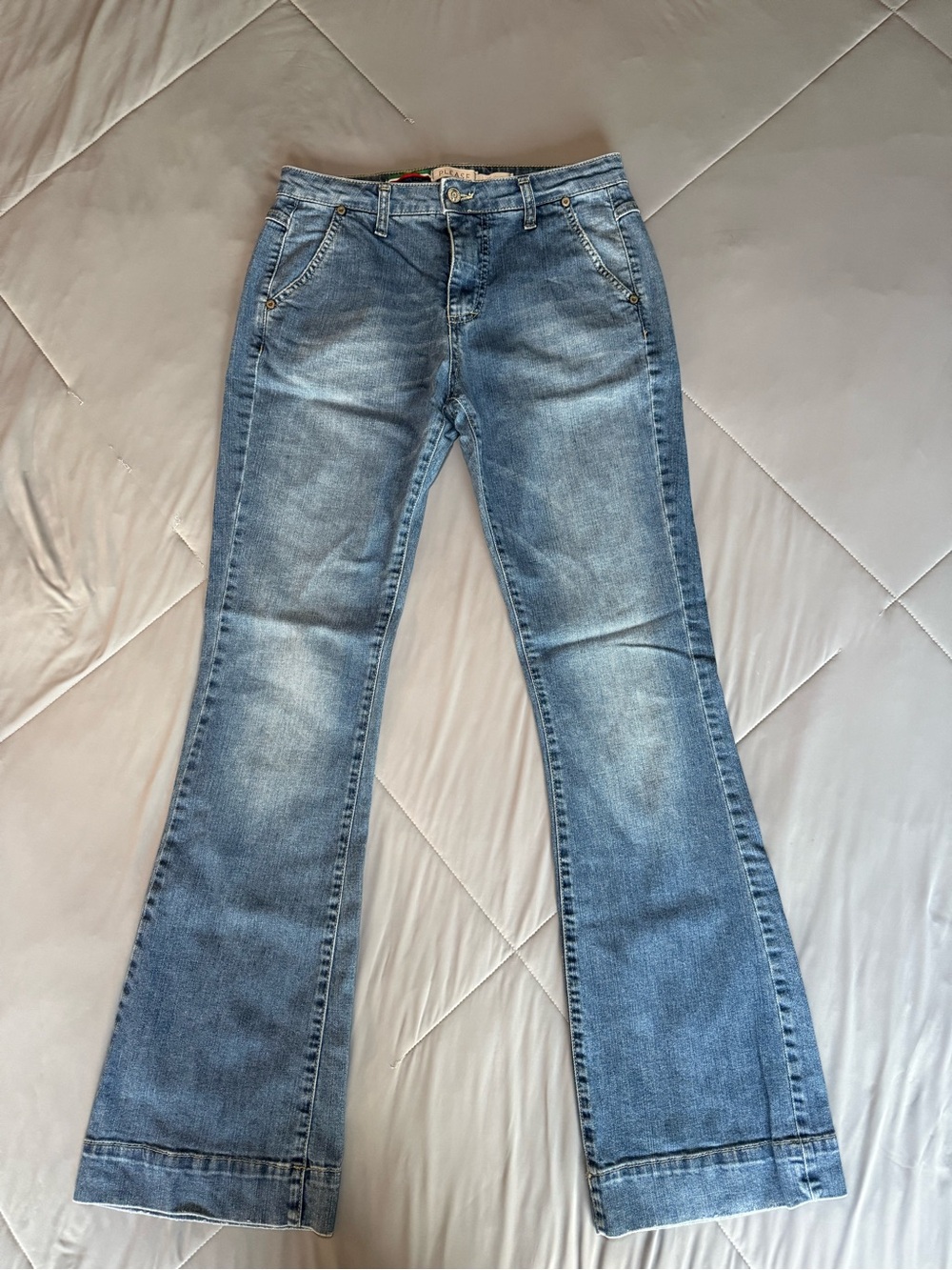 Please Light Blue Women's Flare Bootcut Jeans Classic Fade Seam Detail on Ankle